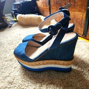 PRADA Women's Blue Wedge Sandals